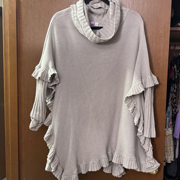 Gray Ruffled Sweater Top - Picture 1 of 5